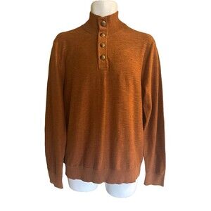 New Alesbury Men's M Riverside Button Mock-neck Burnt Orange Cotton Sweater